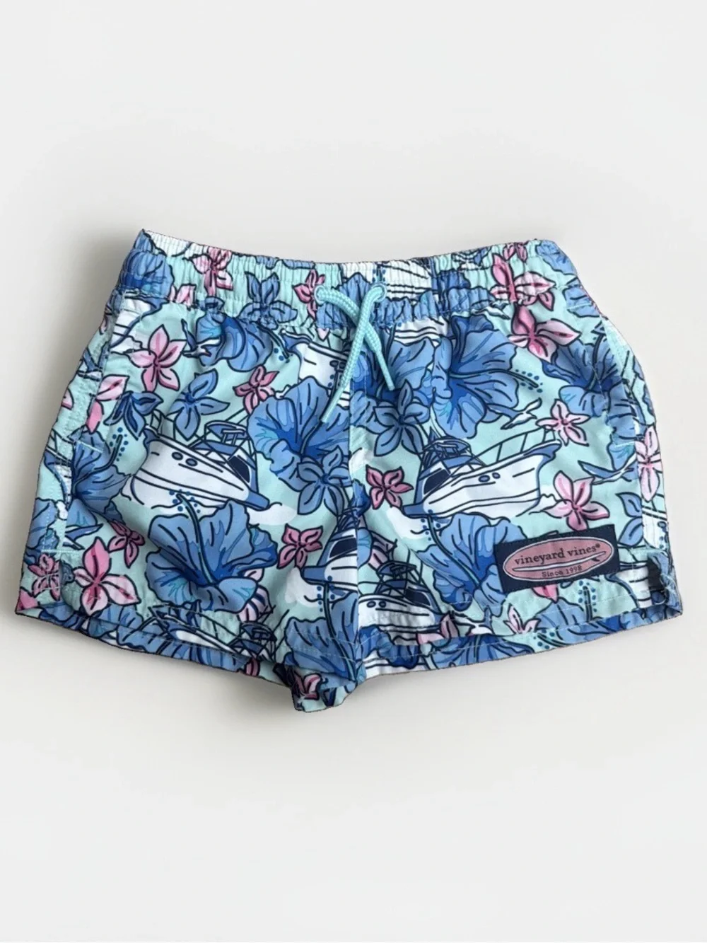 Vineyard Vines Blue & Pink Floral Boat Swim Shorts